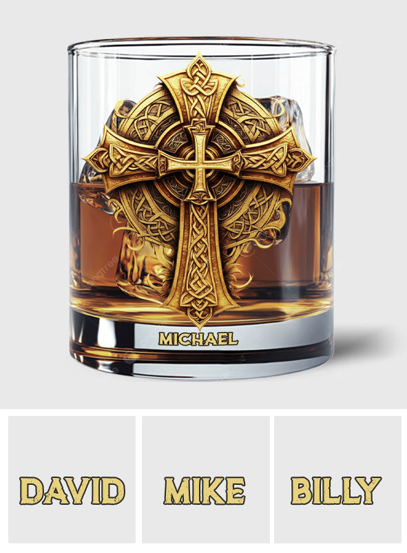 Christmas Golden Celtic Cross - Ornate Faith Decor & Spiritual Gift for Loved Ones - Personalized Christian Whiskey Glass