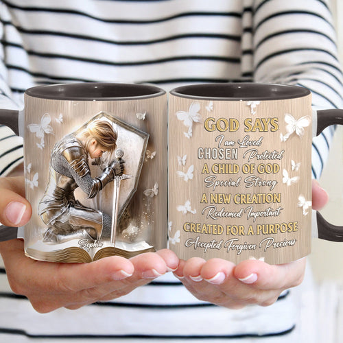 God Says I am Warrior - Personalized Christian Accent Mug