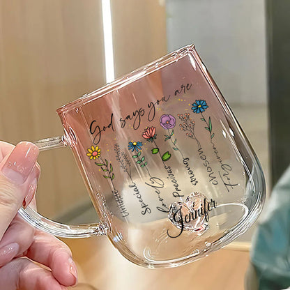 God Says You Are Floral - Personalized Christian Gradient Glass Mug