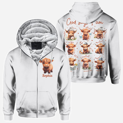 God Says I Am - Personalized Highland Cow All Over Shirt