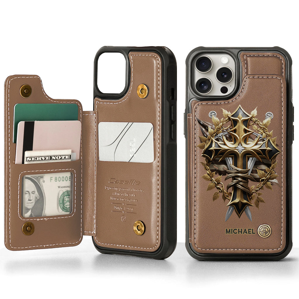 Festive Intricate Patriotic Christian Emblem - Personalized Christian Wallet Phone Case