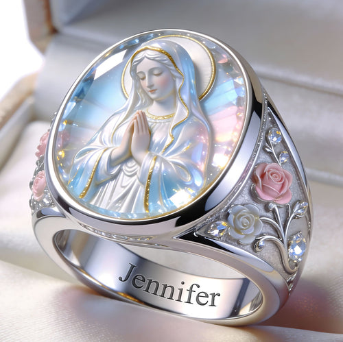 Our Lady's Eternal Glow - Personalized Christian Signet Ring