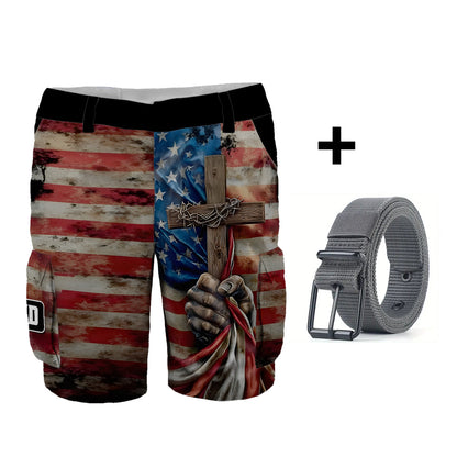 One Nation Under God - Personalized Christian Cargo Shorts With Belt