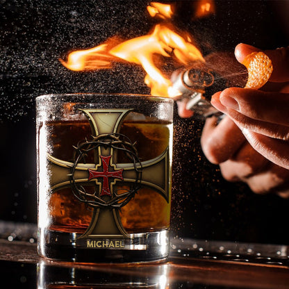 Christmas Golden Cross Crown of Thorns - Personalized Christian Whiskey Glass