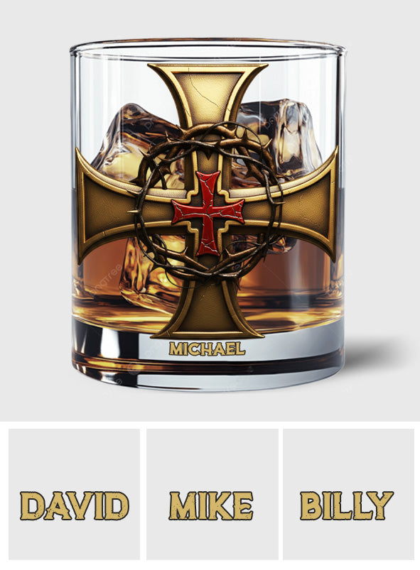 Christmas Golden Cross Crown of Thorns - Personalized Christian Whiskey Glass