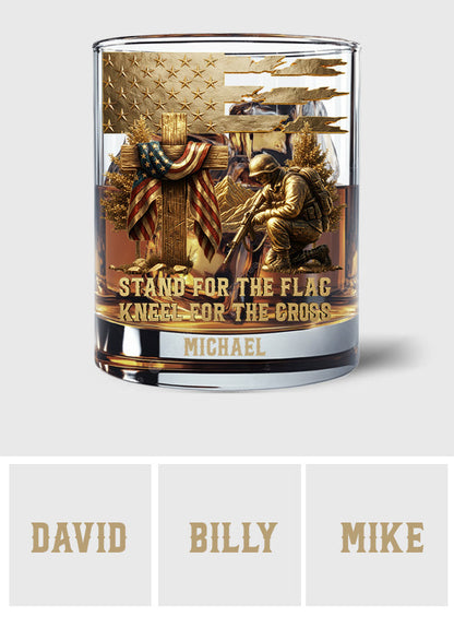 Stand for The Flag Kneel for The Cross - Personalized Christian Whiskey Glass