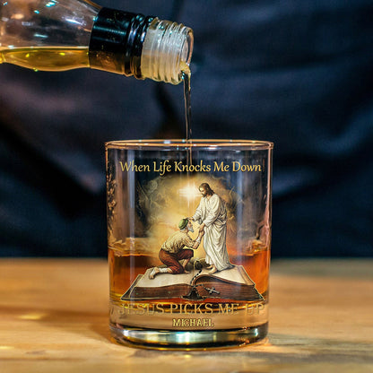 When Life Knocks Me Down - Personalized Christian Whiskey Glass