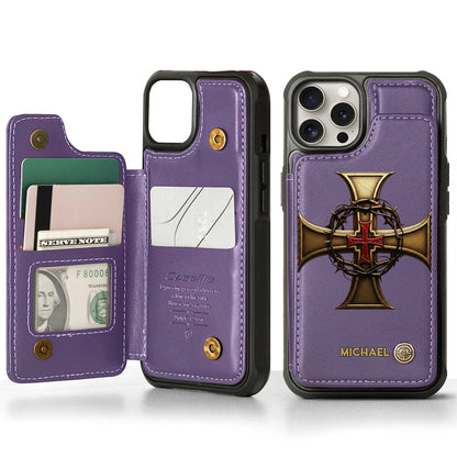 Christmas Golden Cross Crown of Thorns - Personalized Christian Wallet Phone Case