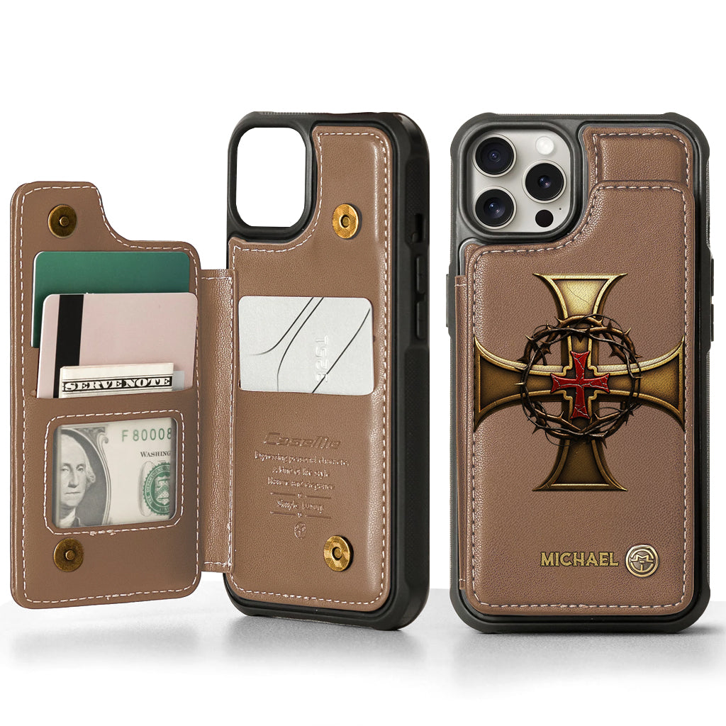 Christmas Golden Cross Crown of Thorns - Personalized Christian Wallet Phone Case