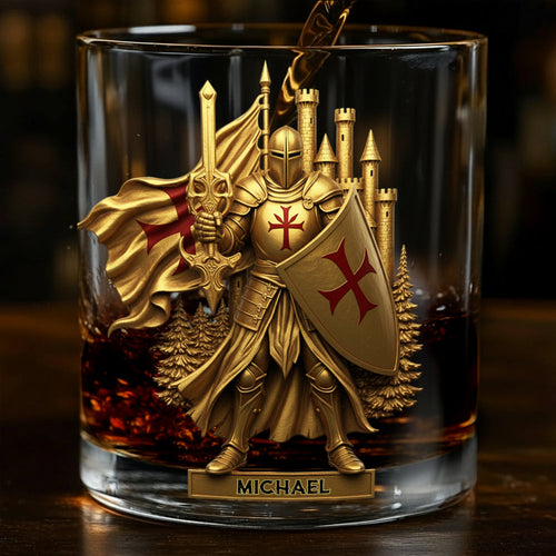 Christmas Gift Golden Templar Knight - Personalized Christian Whiskey Glass
