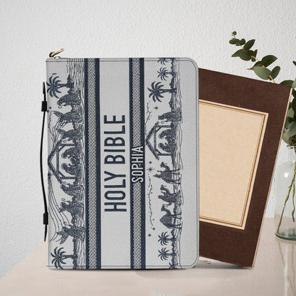 Nativity Scene - Personalized Christian Leather Bible Cover Bag