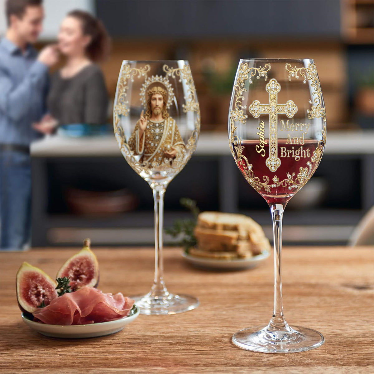 Jesus Christmas Merry And Bright - Personalized Christian Wine Glass With Long Stem