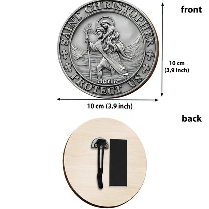 Saint Christopher Protect Us - Personalized Christian Shaped Car Visor Clip