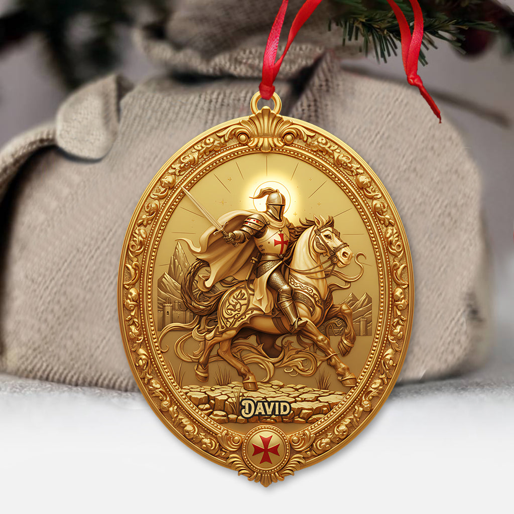 Christmas Knight Templar Gold Bell Ornament - Personalized Christian Ornament