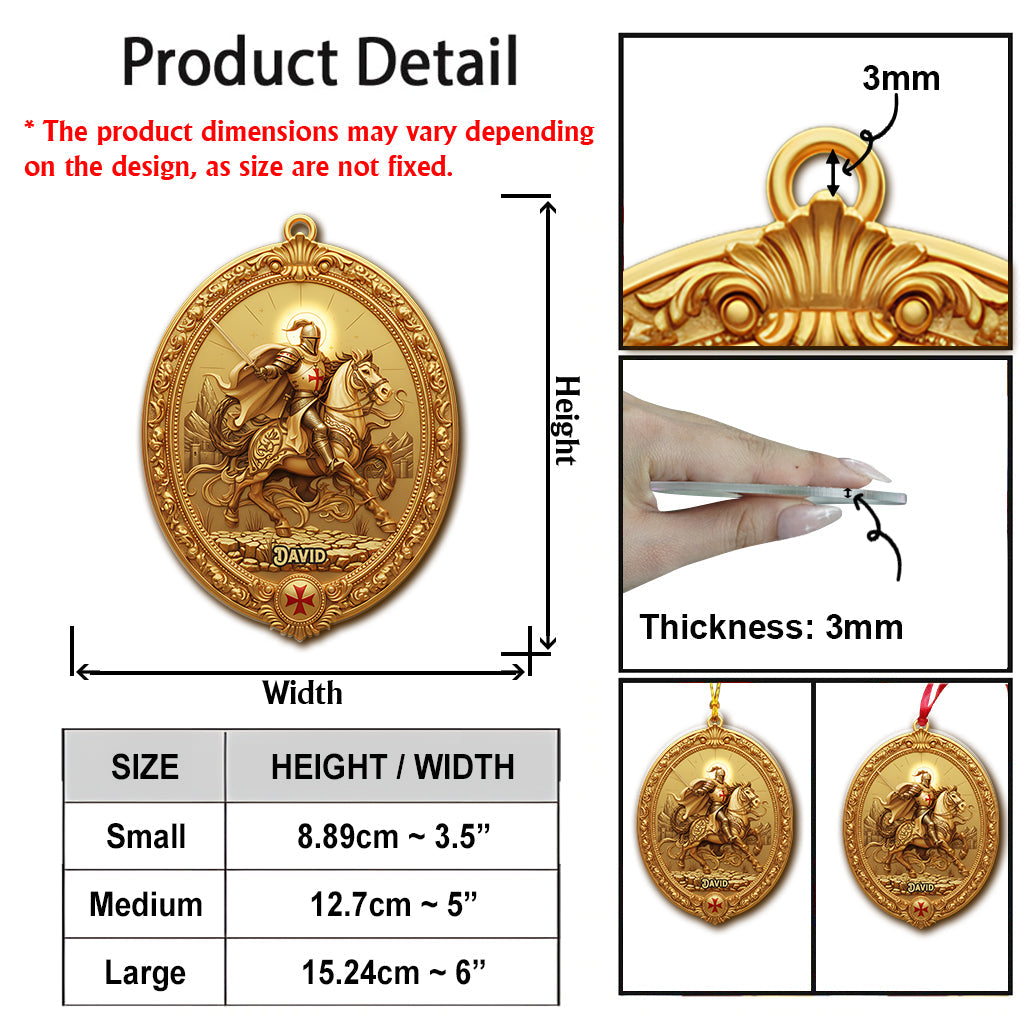 Christmas Knight Templar Gold Bell Ornament - Personalized Christian Ornament