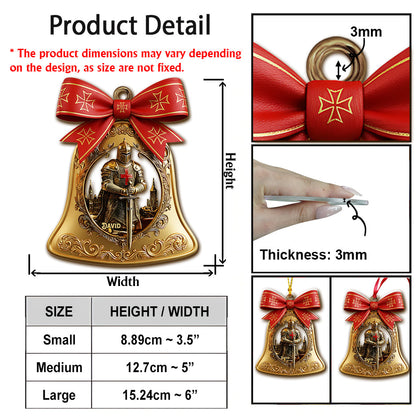 Christmas Knight Templar Gold Bell Ornament - Personalized Christian Ornament