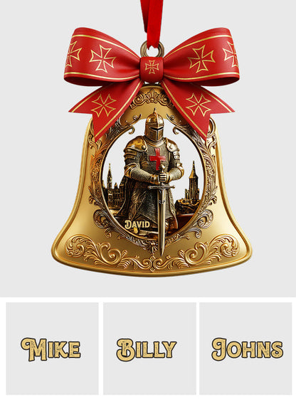 Christmas Knight Templar Gold Bell Ornament - Personalized Christian Ornament
