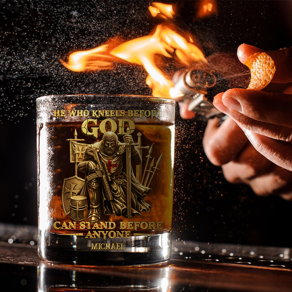 He Who Kneels Before God - Personalized Christian Whiskey Glass
