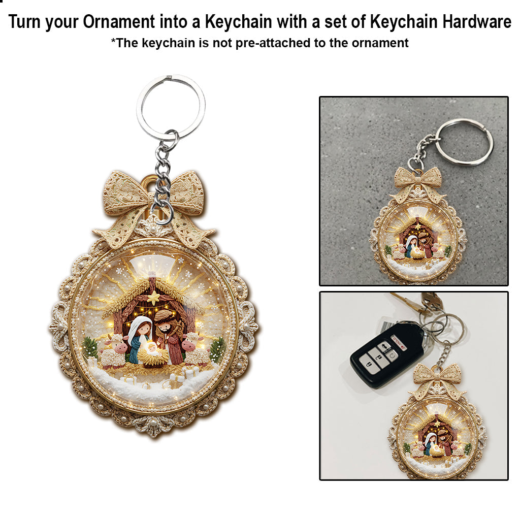 Festive Christmas Latch Hook Yarn Nativity Ornament - Personalized Christian Ornament
