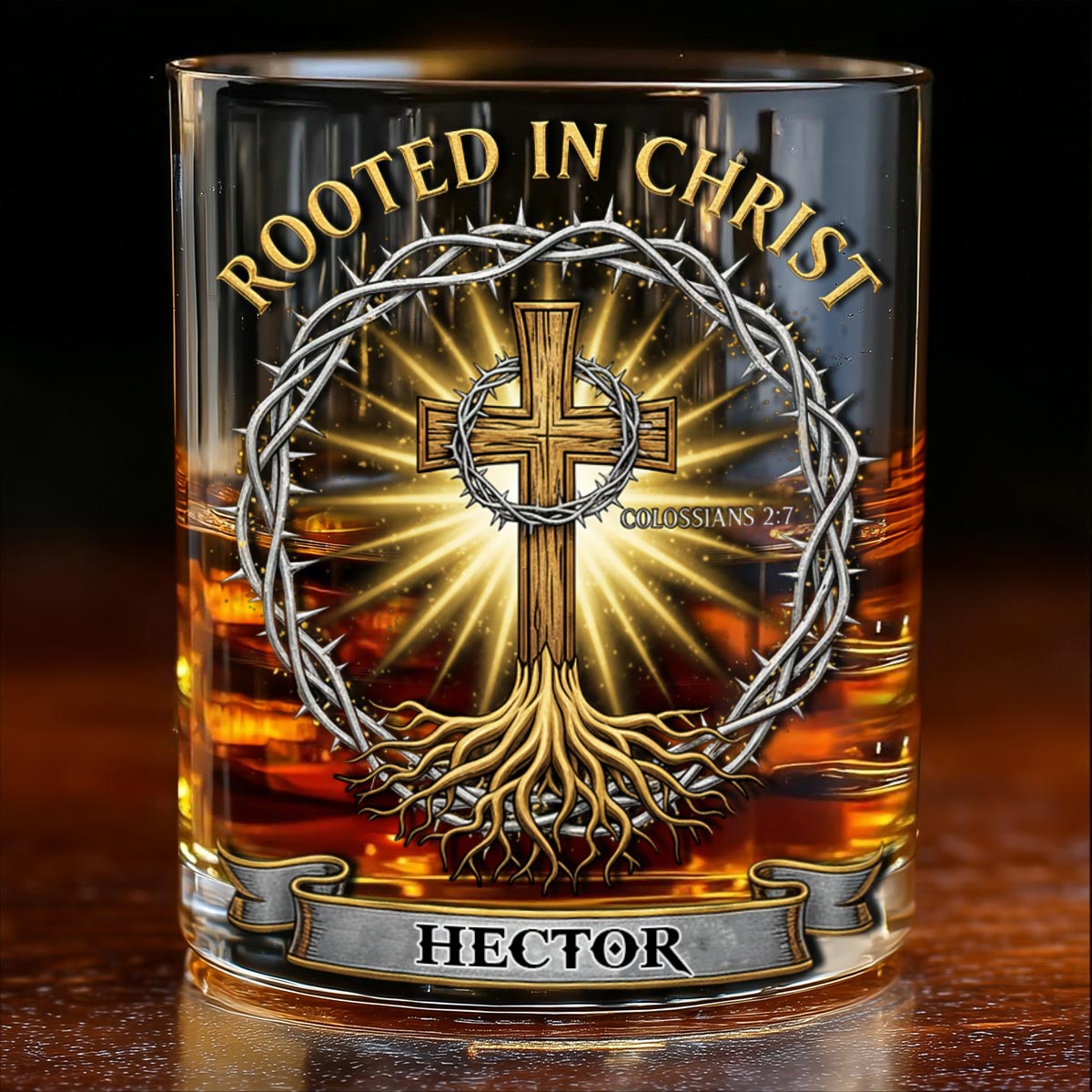 Rooted in Christ Whiskey Glass - Personalized Christian Whiskey Glass