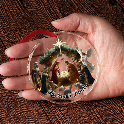 Christmas Nativity Glass Ornament - Hand-Painted Heirloom Collectible for Home Decor - Personalized Christian Round Shaped Glass Ornament
