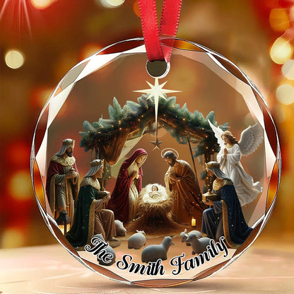 Christmas Nativity Glass Ornament - Hand-Painted Heirloom Collectible for Home Decor - Personalized Christian Round Shaped Glass Ornament