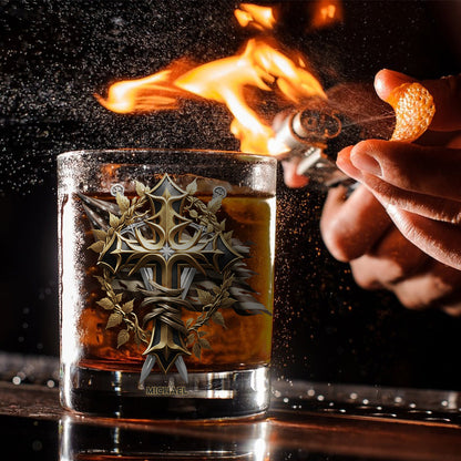 Festive Intricate Patriotic Christian Emblem - Personalized Christian Whiskey Glass