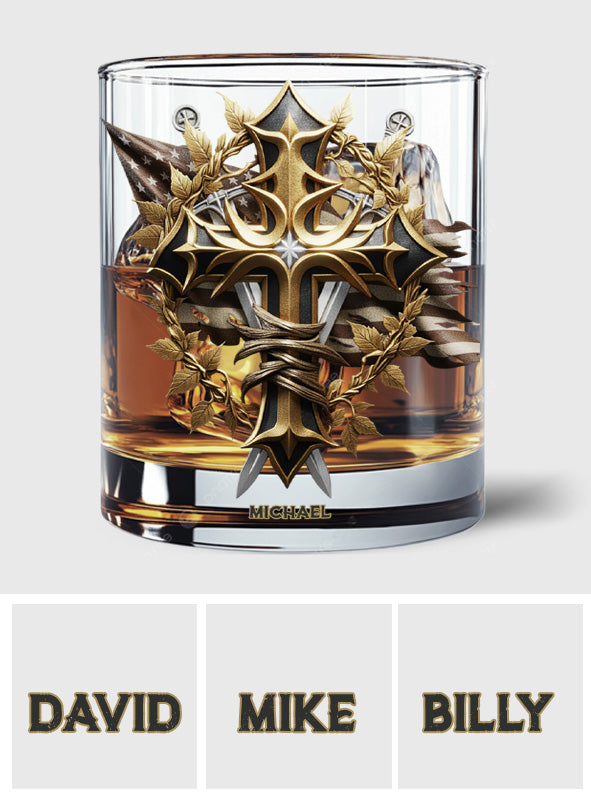 Festive Intricate Patriotic Christian Emblem - Personalized Christian Whiskey Glass