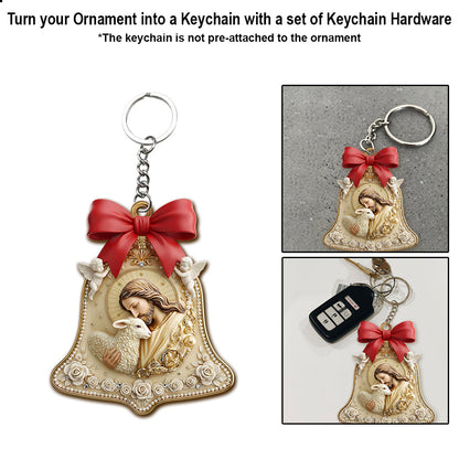 Christmas Jesus & Lamb Devotional Ornament - Intricate Holy Family Keepsake for Christian Home & Gifting - Personalized Christian Ornament