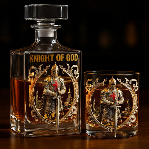 Knight Of God - Personalized Christian Whiskey Decanter Set
