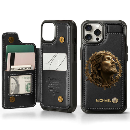 Christmas Jesus Christ Face with Crown of Thorns - Personalized Christian Wallet Phone Case