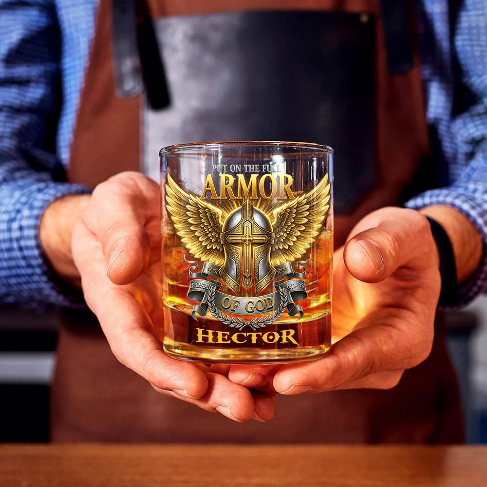 Put On The Full Armor of God Whiskey Glass - Personalized Christian Whiskey Glass