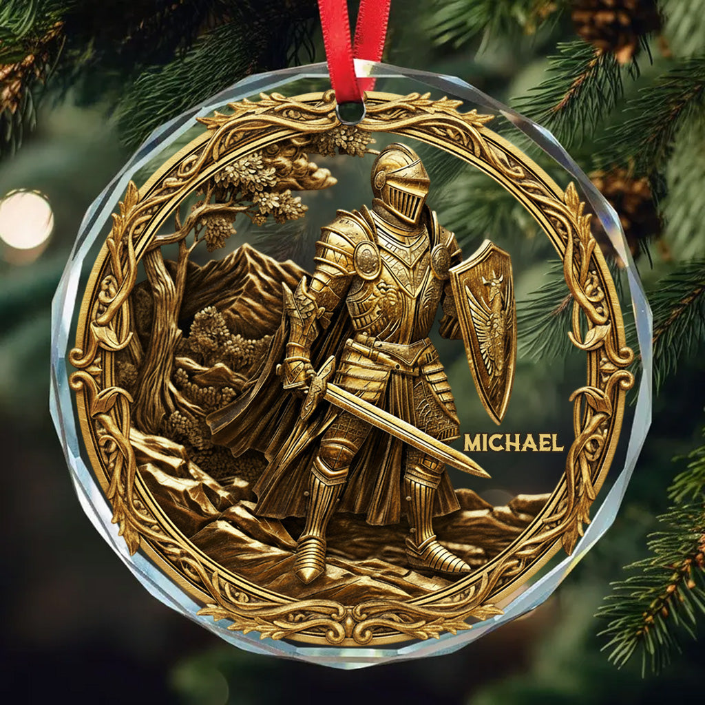 Knight - Personalized Christian Round Shaped Glass Ornament