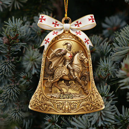 Christmas Knight Templar Gold Bell Ornament - Personalized Christian Ornament