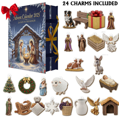 24 Days to the Manger - Personalized Christian Folded Advent Calendar With Ornaments