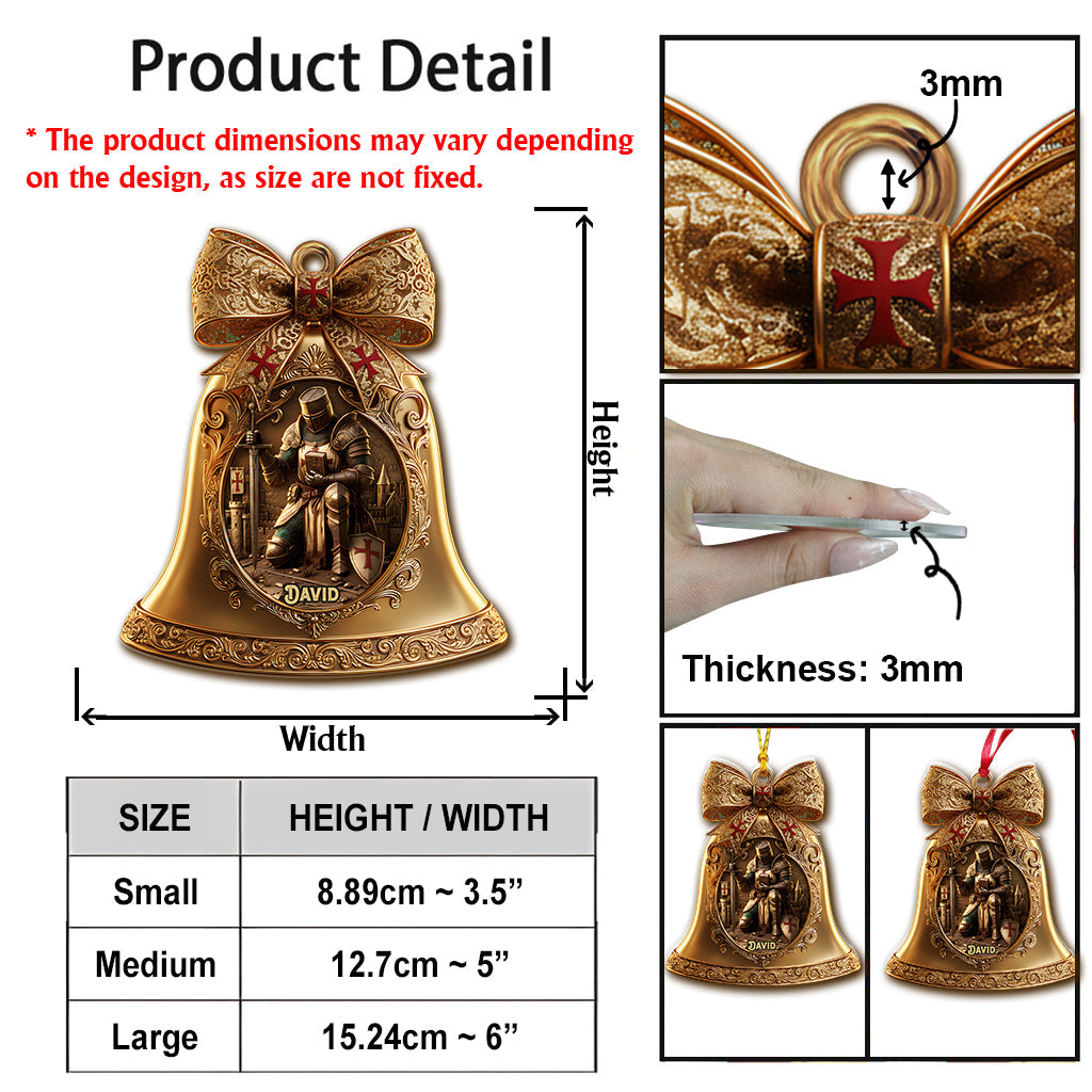 Christmas Knight Templar Gold Bell Ornament - Personalized Christian Ornament