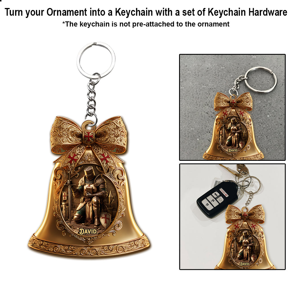 Christmas Knight Templar Gold Bell Ornament - Personalized Christian Ornament