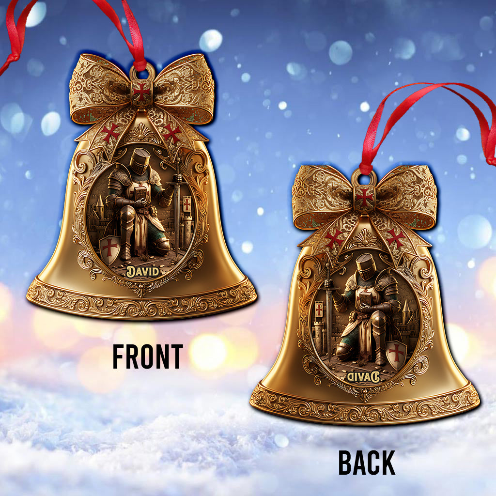 Christmas Knight Templar Gold Bell Ornament - Personalized Christian Ornament