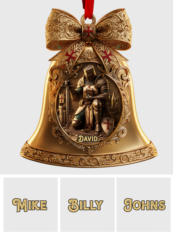 Christmas Knight Templar Gold Bell Ornament - Personalized Christian Ornament
