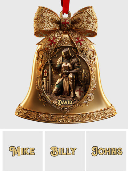 Christmas Knight Templar Gold Bell Ornament - Personalized Christian Ornament