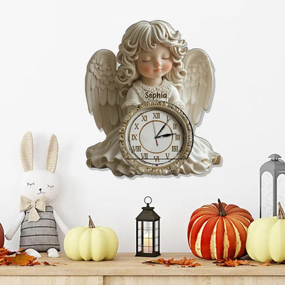 Time Flies, But Angels Keep Watch Over Every Moment - Personalized Christian LED Light Wall Clock