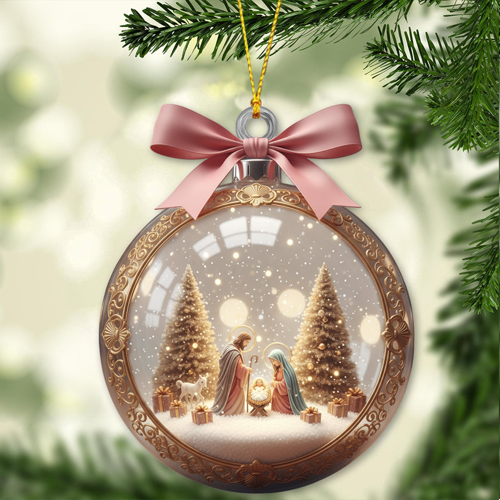 Elegant Christmas Nativity Scene Glass Bauble - Ornate Gold Trim, Meaningful Decor for Sacred Home Display - Christian Ornament