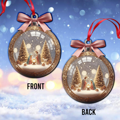 Elegant Christmas Nativity Scene Glass Bauble - Ornate Gold Trim, Meaningful Decor for Sacred Home Display - Christian Ornament