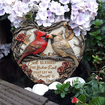 God Blessed The Broken Road - Personalized Couple Heart Shaped Stone