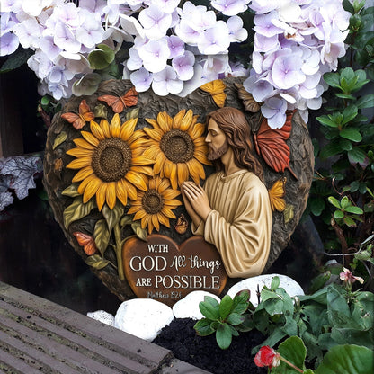 With God All Things Are Possible - Christian Heart Shaped Stone