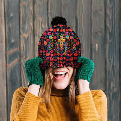 Floral Cross - Personalized Christian Beanie Hat