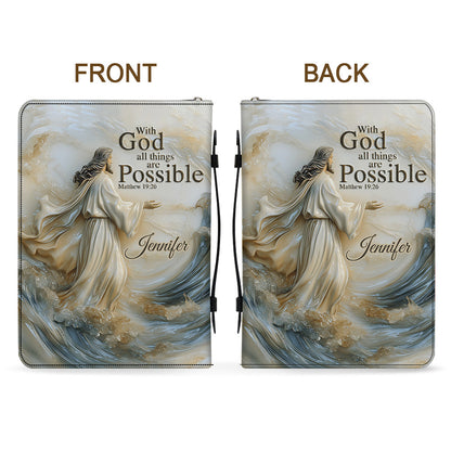 With God All Things Are Possible - Personalized Christian Leather Bible Cover Bag