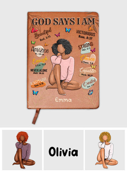 God Says I Am - Personalized African American Leather Journal
