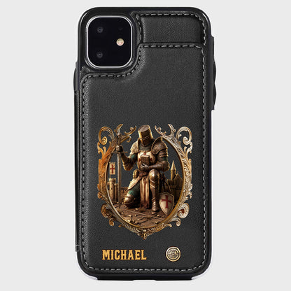 Kneeling Crusader Knight With Sword & Bible - Personalized Christian Wallet Phone Case