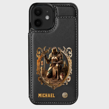Kneeling Crusader Knight With Sword & Bible - Personalized Christian Wallet Phone Case